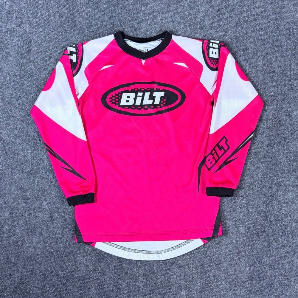 Bilt Youth Medium Motocross Racing Jersey Pink White Long Sleeve Girls Shirt
